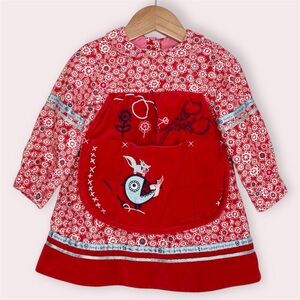 Oilily dress red corduroy long sleeve with embroidered apron size 86 or 18 month